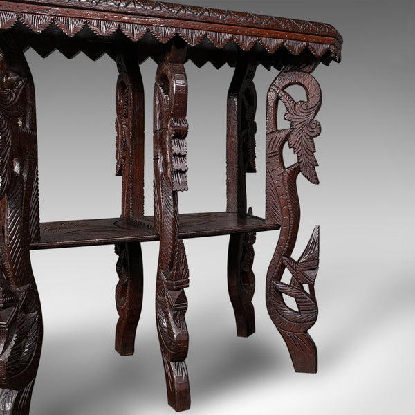 Antique Carved Side Table, Indian, Teak, Lamp, Side, Tray, Occasional, Victorian