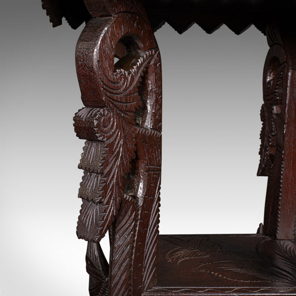 Antique Carved Side Table, Indian, Teak, Lamp, Side, Tray, Occasional, Victorian