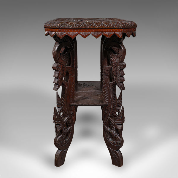 Antique Carved Side Table, Indian, Teak, Lamp, Side, Tray, Occasional, Victorian