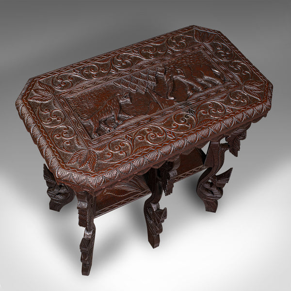 Antique Carved Side Table, Indian, Teak, Lamp, Side, Tray, Occasional, Victorian