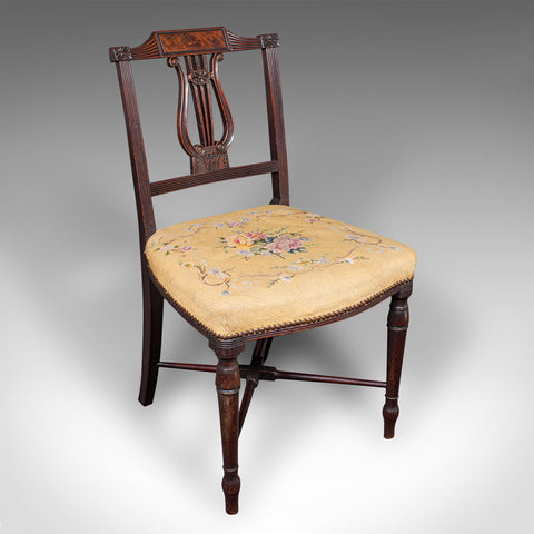 Antique Side Chair, English, Walnut, Needlepoint, Bedroom, Hall Seat, Regency