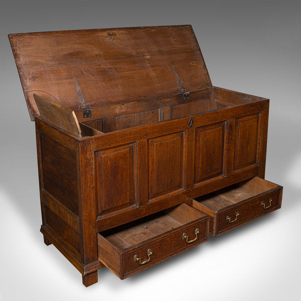 Antique 4 Panel Coffer, English, Oak, Linen, Mule Chest, Country House, Georgian