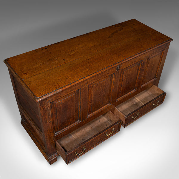 Antique 4 Panel Coffer, English, Oak, Linen, Mule Chest, Country House, Georgian