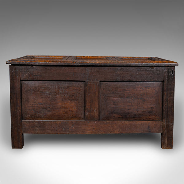 Antique Carved Coffer, English, Oak, Linen Chest, Window Seat, William III, 1700