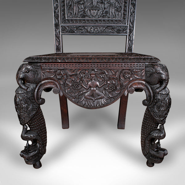 Antique Carved Veranda Chair, Ceylonese, Teak, Ornate Seat, Victorian, C.1880