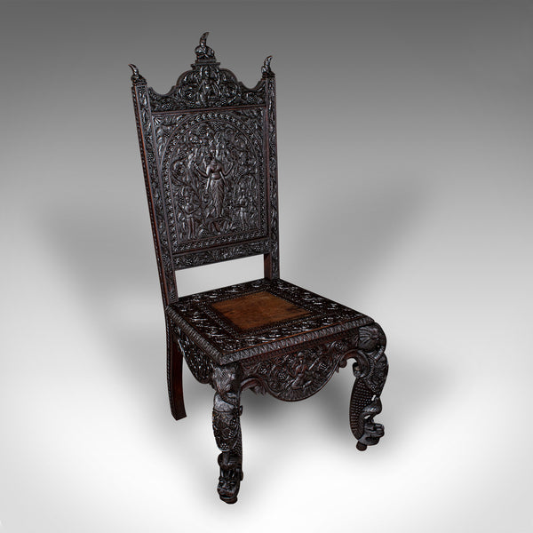 Antique Carved Veranda Chair, Ceylonese, Teak, Ornate Seat, Victorian, C.1880