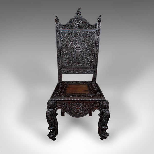 Antique Carved Veranda Chair, Ceylonese, Teak, Ornate Seat, Victorian, C.1880