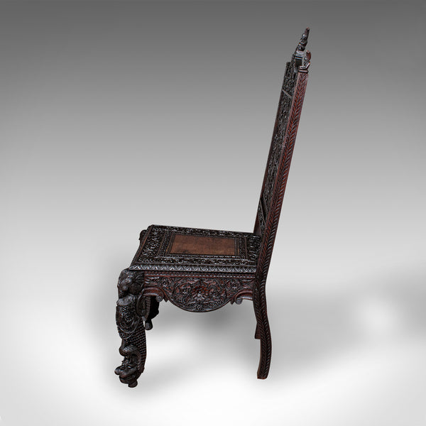 Antique Carved Veranda Chair, Ceylonese, Teak, Ornate Seat, Victorian, C.1880