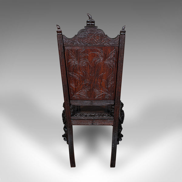 Antique Carved Veranda Chair, Ceylonese, Teak, Ornate Seat, Victorian, C.1880