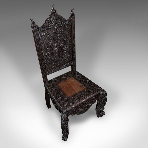 Antique Carved Veranda Chair, Ceylonese, Teak, Ornate Seat, Victorian, C.1880