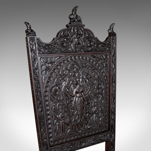 Antique Carved Veranda Chair, Ceylonese, Teak, Ornate Seat, Victorian, C.1880