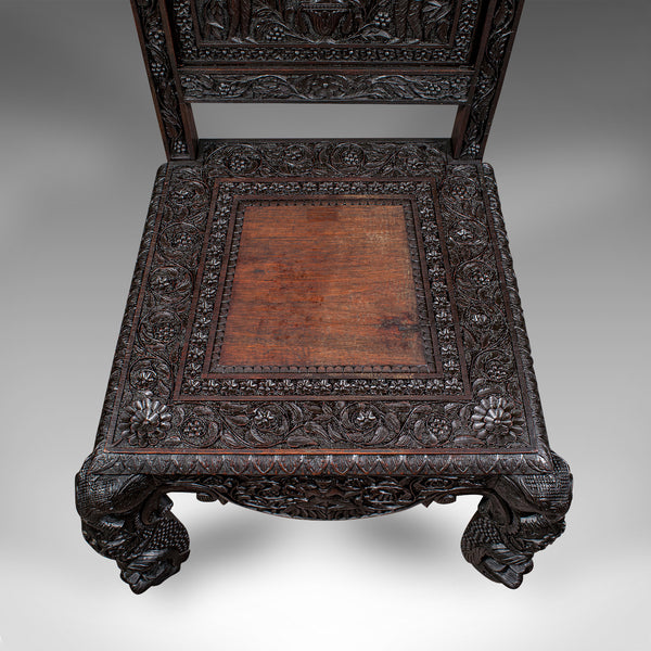 Antique Carved Veranda Chair, Ceylonese, Teak, Ornate Seat, Victorian, C.1880