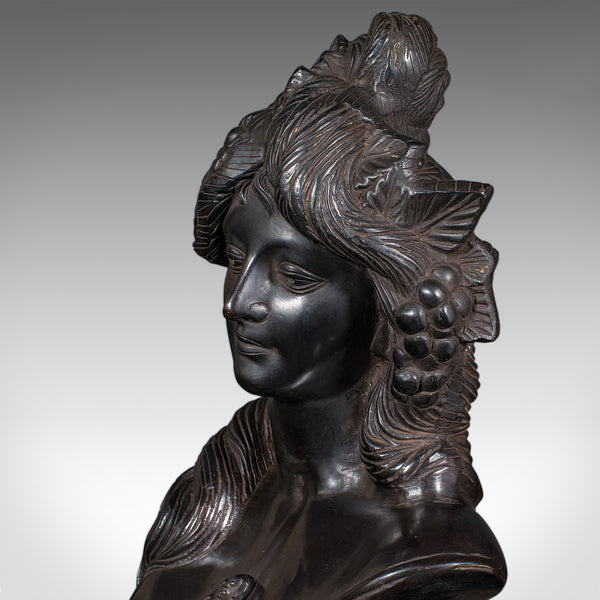 Heavy Vintage Bohemian Female Bust, Continental, Bronze, After Art Nouveau, 1930