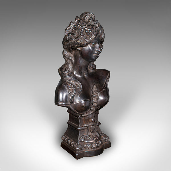 Heavy Vintage Bohemian Female Bust, Continental, Bronze, After Art Nouveau, 1930