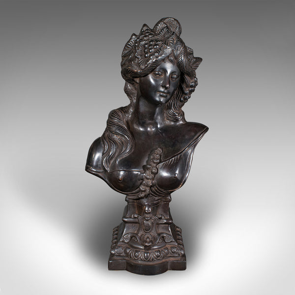 Heavy Vintage Bohemian Female Bust, Continental, Bronze, After Art Nouveau, 1930