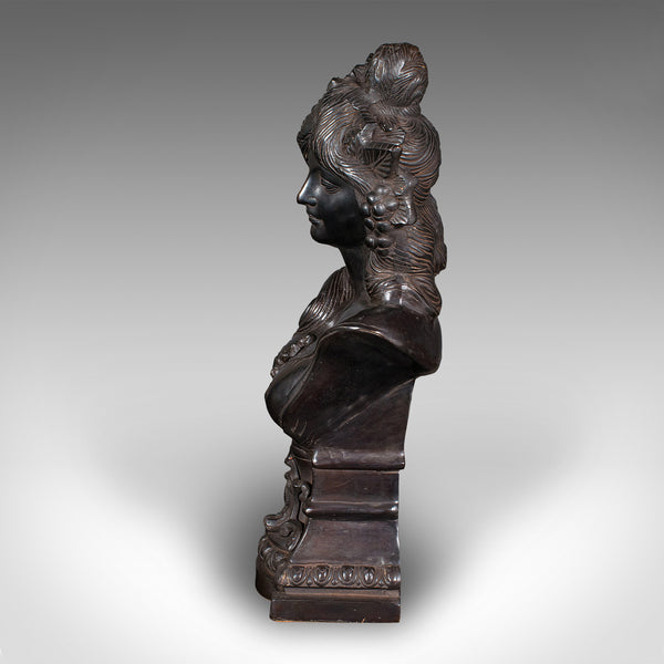 Heavy Vintage Bohemian Female Bust, Continental, Bronze, After Art Nouveau, 1930