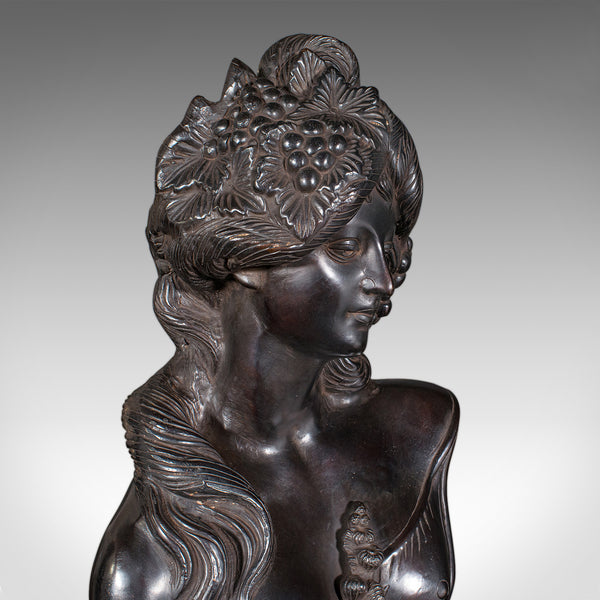 Heavy Vintage Bohemian Female Bust, Continental, Bronze, After Art Nouveau, 1930