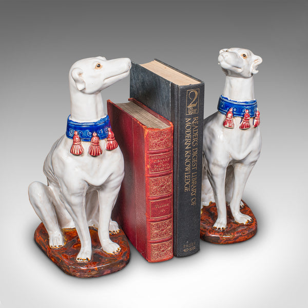 Pair Of Vintage Greyhound Figures, Italian, Dog Statue, Bookends, Mid Century