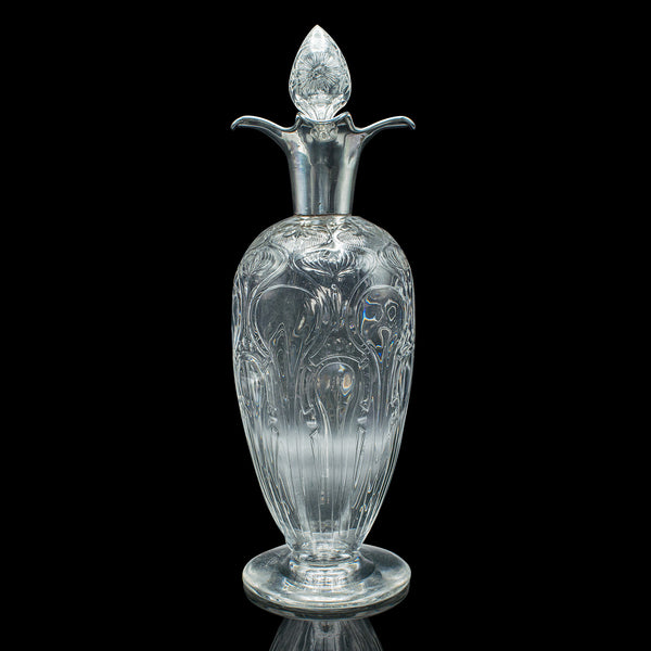 Antique Pouring Decanter, English Glass, Hallmark Silver, Art Nouveau, Edwardian