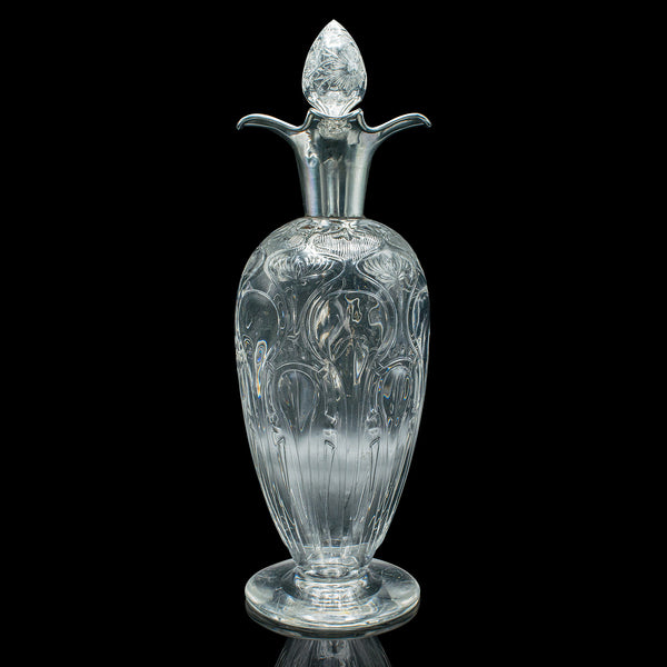 Antique Pouring Decanter, English Glass, Hallmark Silver, Art Nouveau, Edwardian