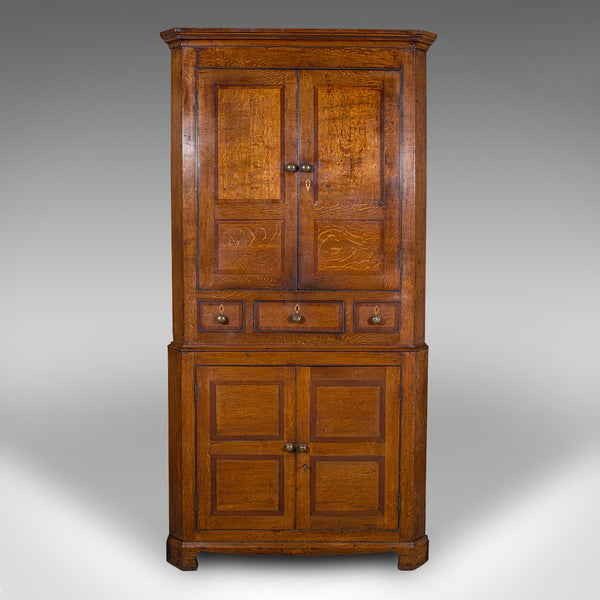 7' Tall Antique Country Manor Corner Cabinet, Scottish Oak, Cupboard, Georgian