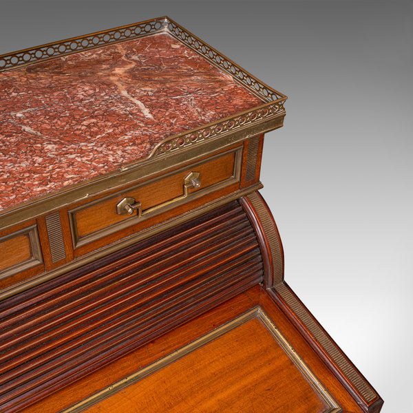 Antique Lady's Writing Desk, French, Marble, Roll Top Bureaux, Victorian, C.1850