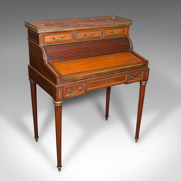 Antique Lady's Writing Desk, French, Marble, Roll Top Bureaux, Victorian, C.1850