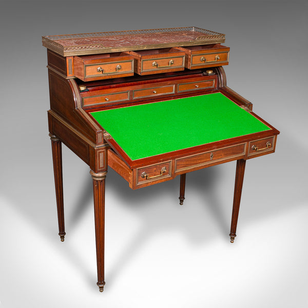 Antique Lady's Writing Desk, French, Marble, Roll Top Bureaux, Victorian, C.1850