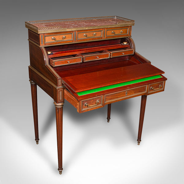 Antique Lady's Writing Desk, French, Marble, Roll Top Bureaux, Victorian, C.1850