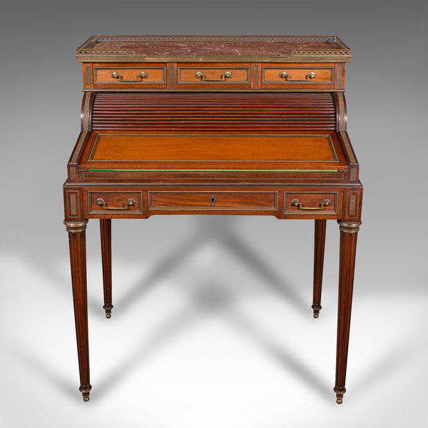 Antique Lady's Writing Desk, French, Marble, Roll Top Bureaux, Victorian, C.1850