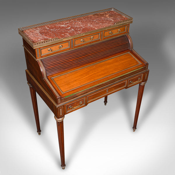 Antique Lady's Writing Desk, French, Marble, Roll Top Bureaux, Victorian, C.1850