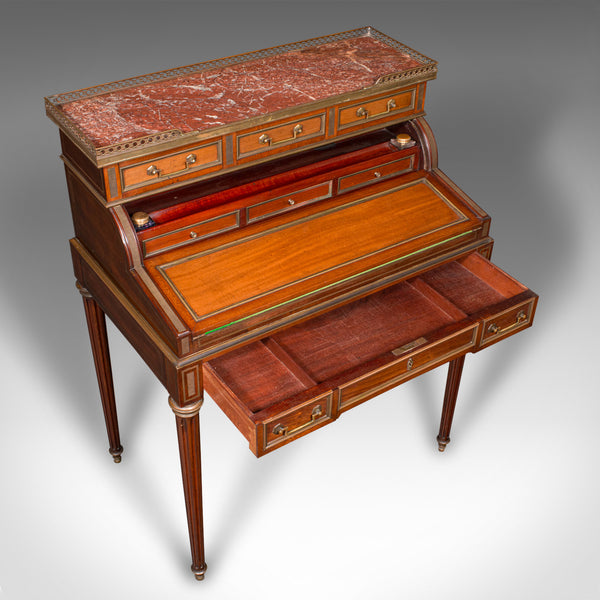 Antique Lady's Writing Desk, French, Marble, Roll Top Bureaux, Victorian, C.1850