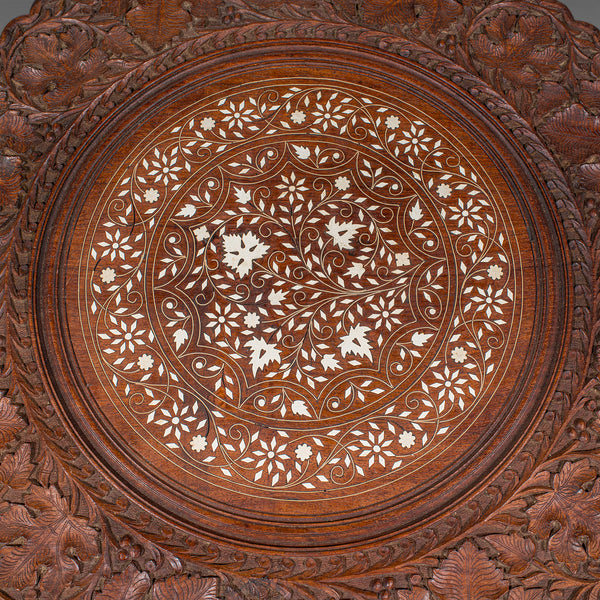 Vintage Campaign Tea Table, Burmese, Carved Teak, Display, Lamp, Art Deco, 1940