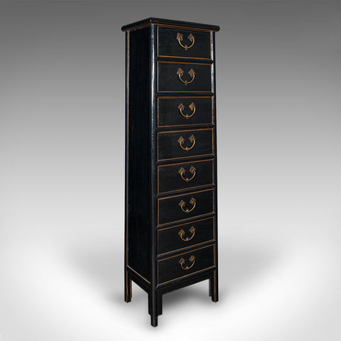 Tall Vintage Chest of Drawers, Chinese, Ebonised Elm, Storage, Tallboy, C.1980