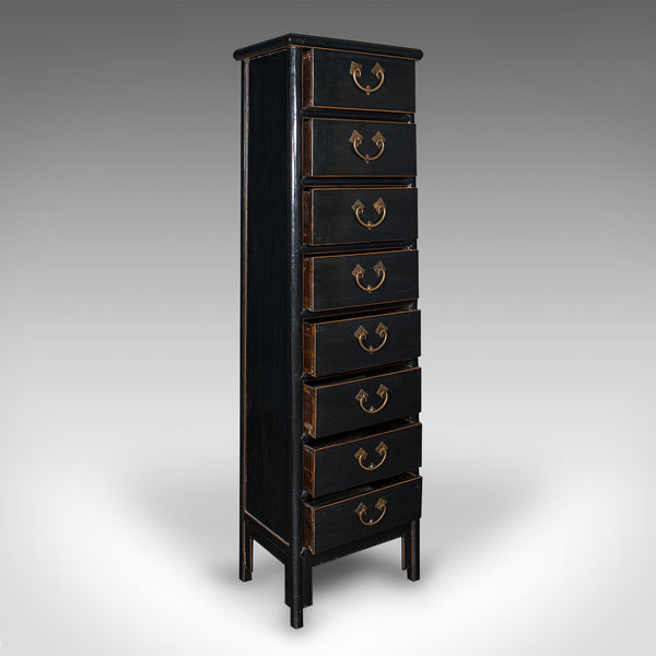 Tall Vintage Chest of Drawers, Chinese, Ebonised Elm, Storage, Tallboy, C.1980