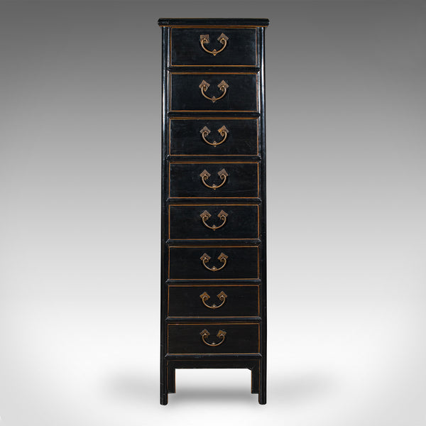 Tall Vintage Chest of Drawers, Chinese, Ebonised Elm, Storage, Tallboy, C.1980