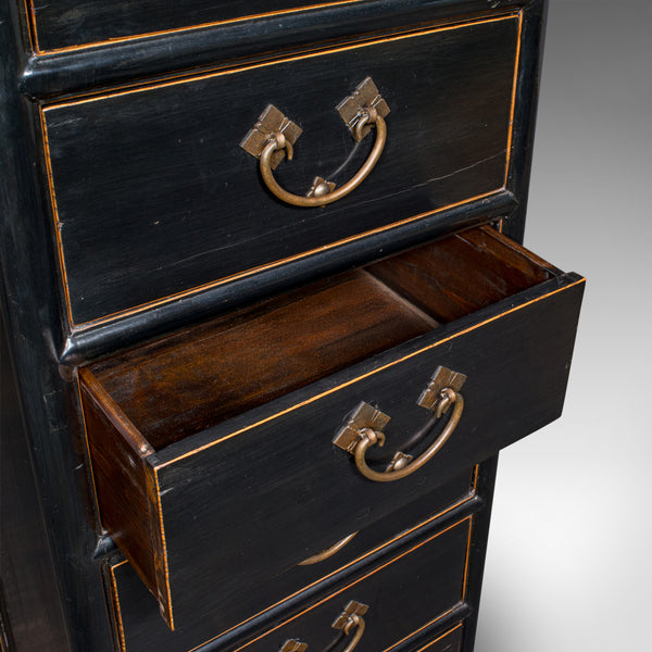 Tall Vintage Chest of Drawers, Chinese, Ebonised Elm, Storage, Tallboy, C.1980