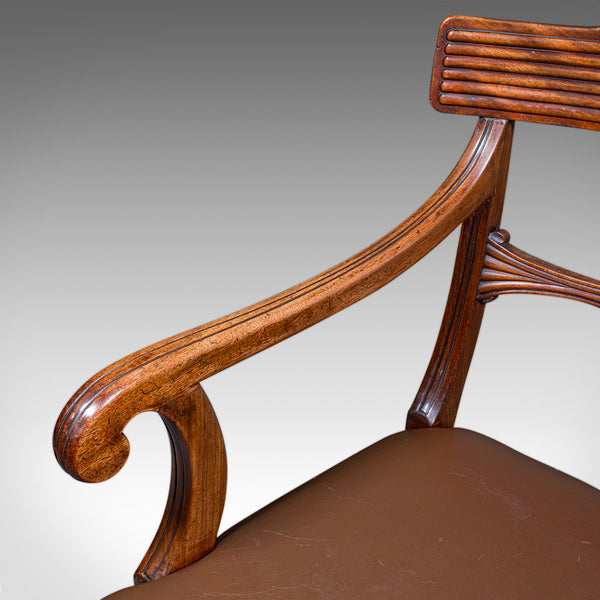 Antique Drawing Room Elbow Chair, English, Leather, Desk Seat, Regency, C.1820