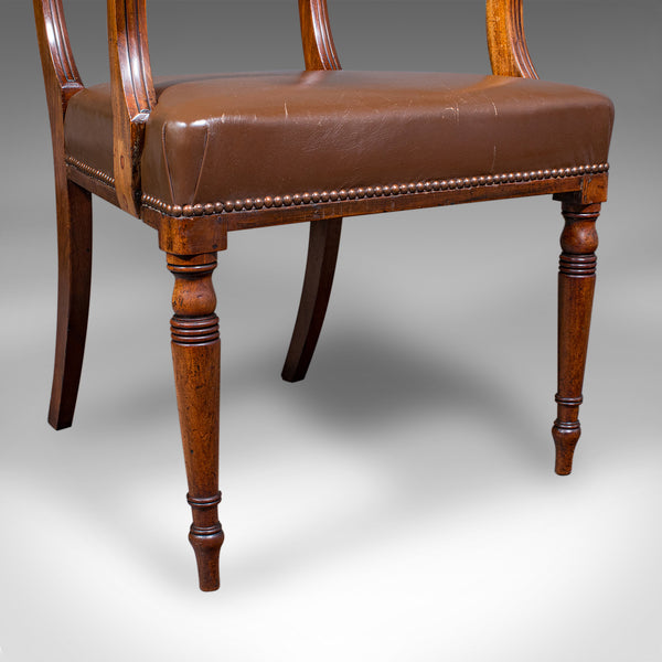 Antique Drawing Room Elbow Chair, English, Leather, Desk Seat, Regency, C.1820