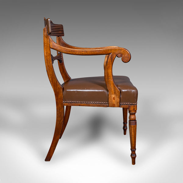 Antique Drawing Room Elbow Chair, English, Leather, Desk Seat, Regency, C.1820