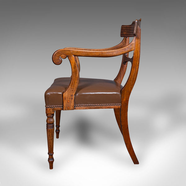 Antique Drawing Room Elbow Chair, English, Leather, Desk Seat, Regency, C.1820