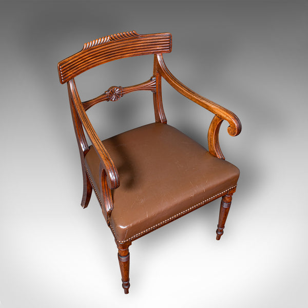 Antique Drawing Room Elbow Chair, English, Leather, Desk Seat, Regency, C.1820