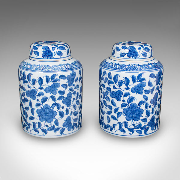 Pair Of Vintage Kitchen Display Jars, Chinese, Ceramic, Blue & White, Storage