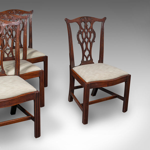 4 Antique Dining Room Chairs, English, Seat, After Chippendale, Georgian, C.1800