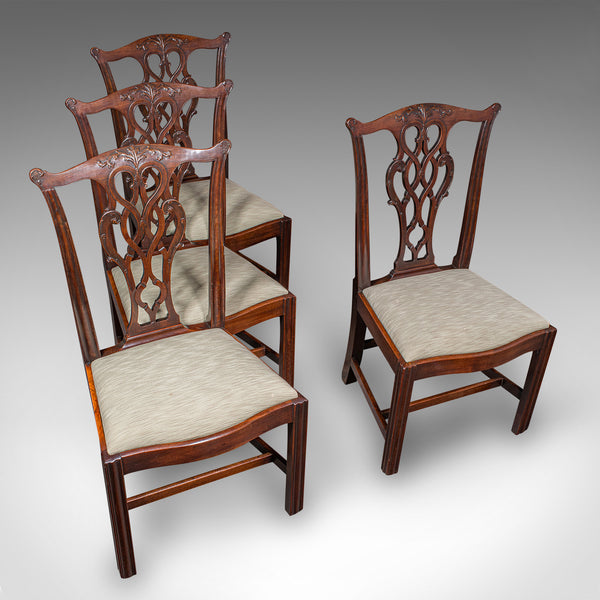 4 Antique Dining Room Chairs, English, Seat, After Chippendale, Georgian, C.1800