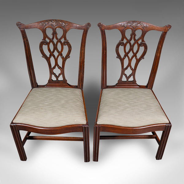 4 Antique Dining Room Chairs, English, Seat, After Chippendale, Georgian, C.1800