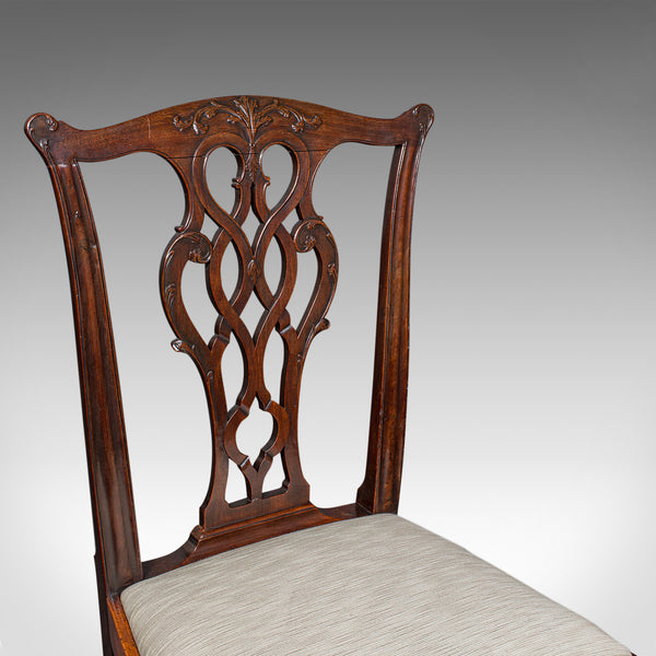 4 Antique Dining Room Chairs, English, Seat, After Chippendale, Georgian, C.1800