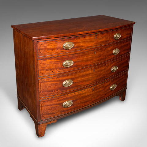 Antique Bow Front Tallboy, English, Chest of Drawers, Bedroom, Georgian, C.1780