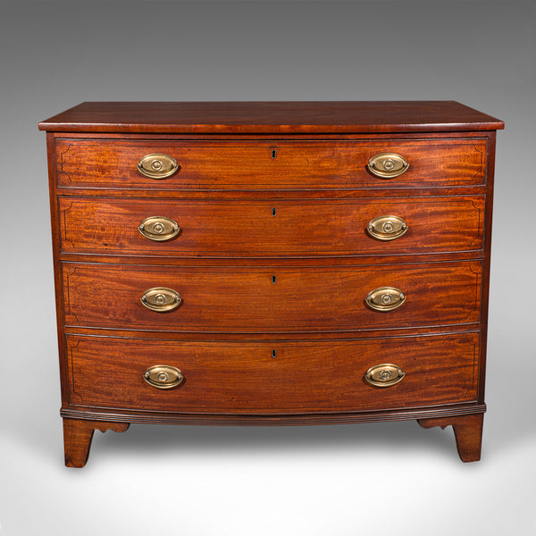 Antique Bow Front Tallboy, English, Chest of Drawers, Bedroom, Georgian, C.1780