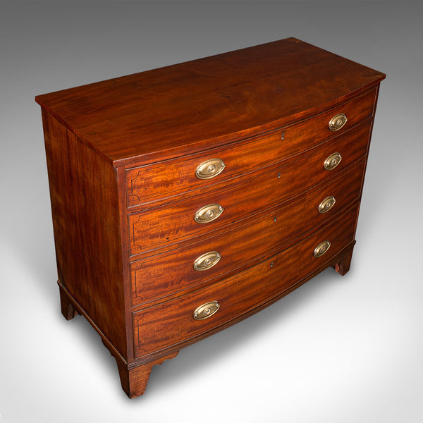 Antique Bow Front Tallboy, English, Chest of Drawers, Bedroom, Georgian, C.1780